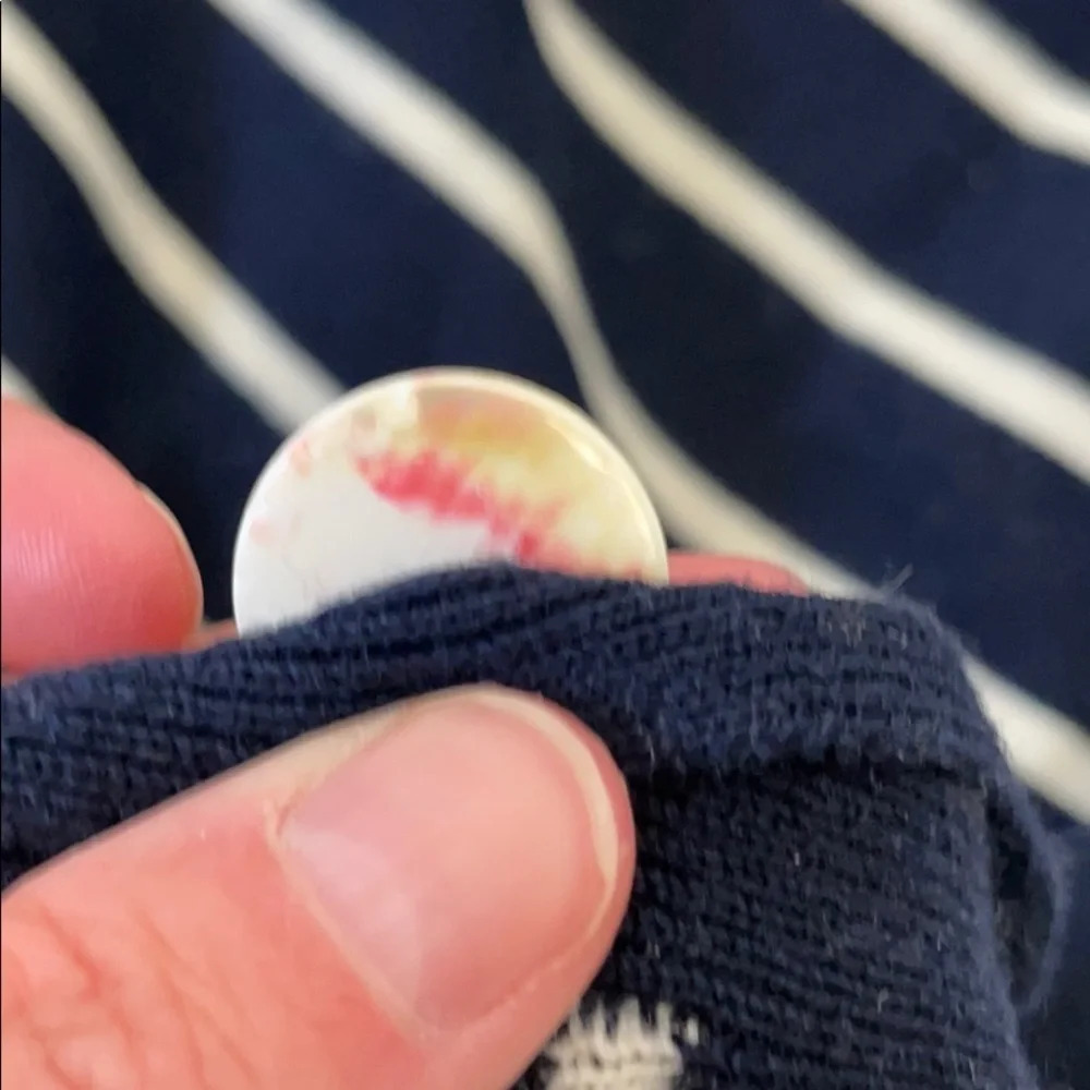 Liz Claiborne Wool Blend Navy Stripe Mock Neck Nautical Sweater SZ Petite Small - Picture 10 of 10